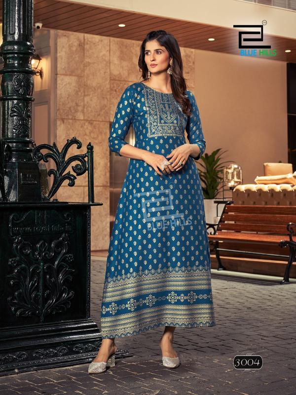 Blue Hills Reels Vol 03 Rayon Foil Printed Long Kurti Collection